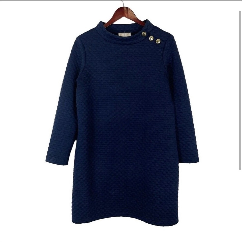 STS Sail to Sable Navy Blue Long sleeve quilted Textured shift dress Size Large